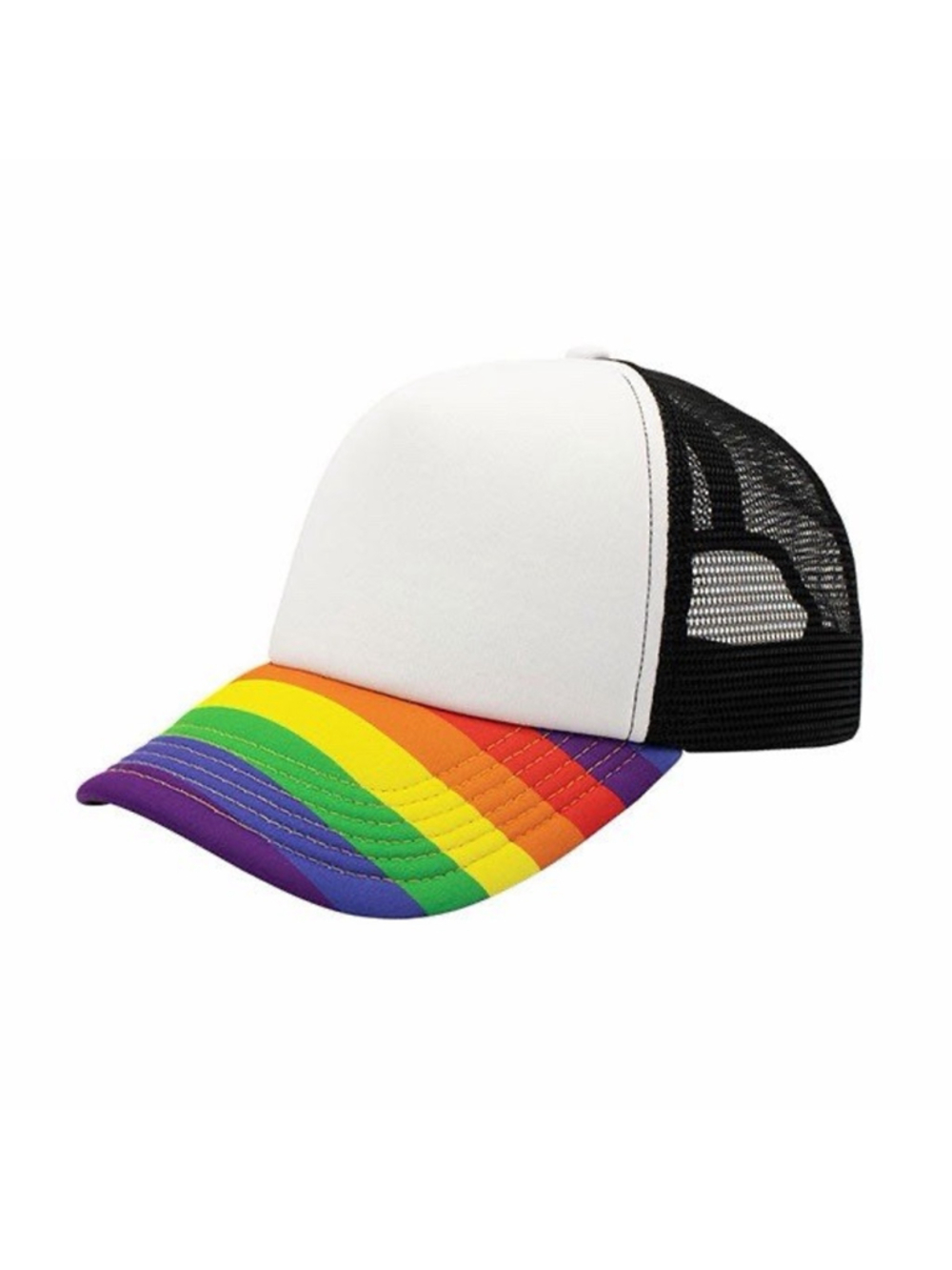 Rainbow Stripe Trucker Hat Blank Foam Mesh Snapback Cap White Black Adjustable - Picture 2 of 7